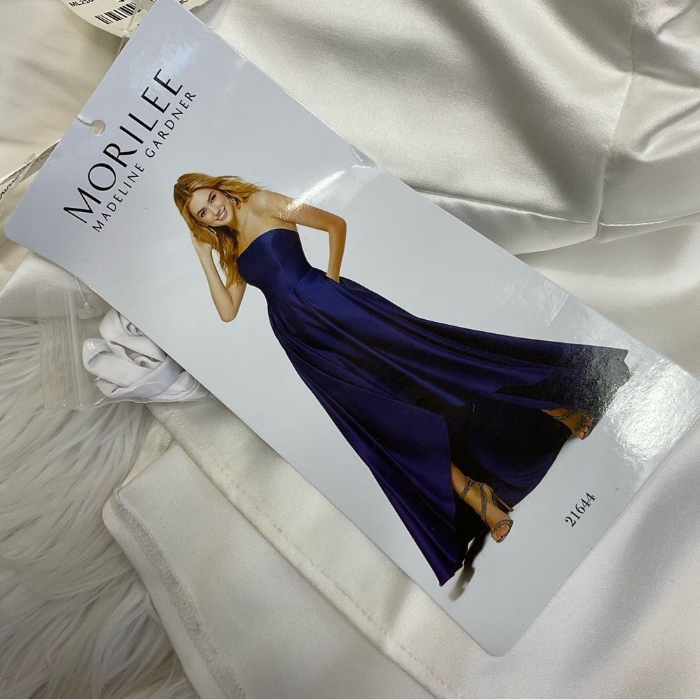 NEW Mori Lee style 21644 ivory satin high low hem line maxi gown wedding 2 - Picture 11 of 11